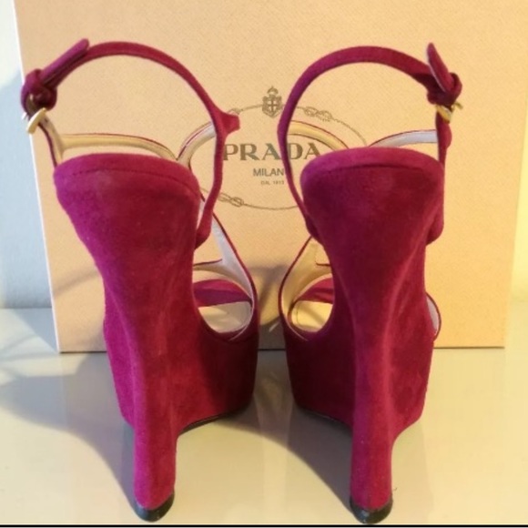 NWB PRADA Magenta, Suede, Open-Toe, Platform, Wedge Sandals - Picture 7 of 10